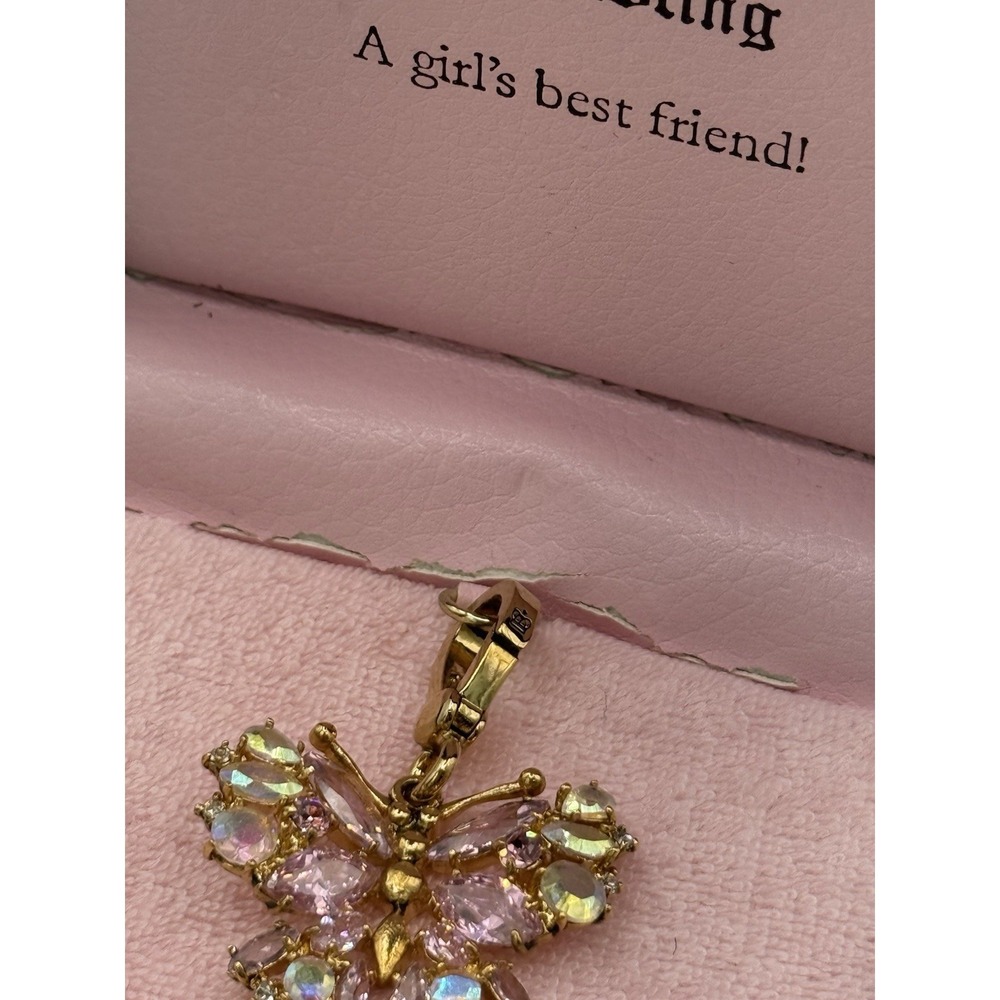 Juicy Couture Pink Butterfly Charm Crystal Gold Tone Y2K NWT Box Rare - Picture 6 of 7